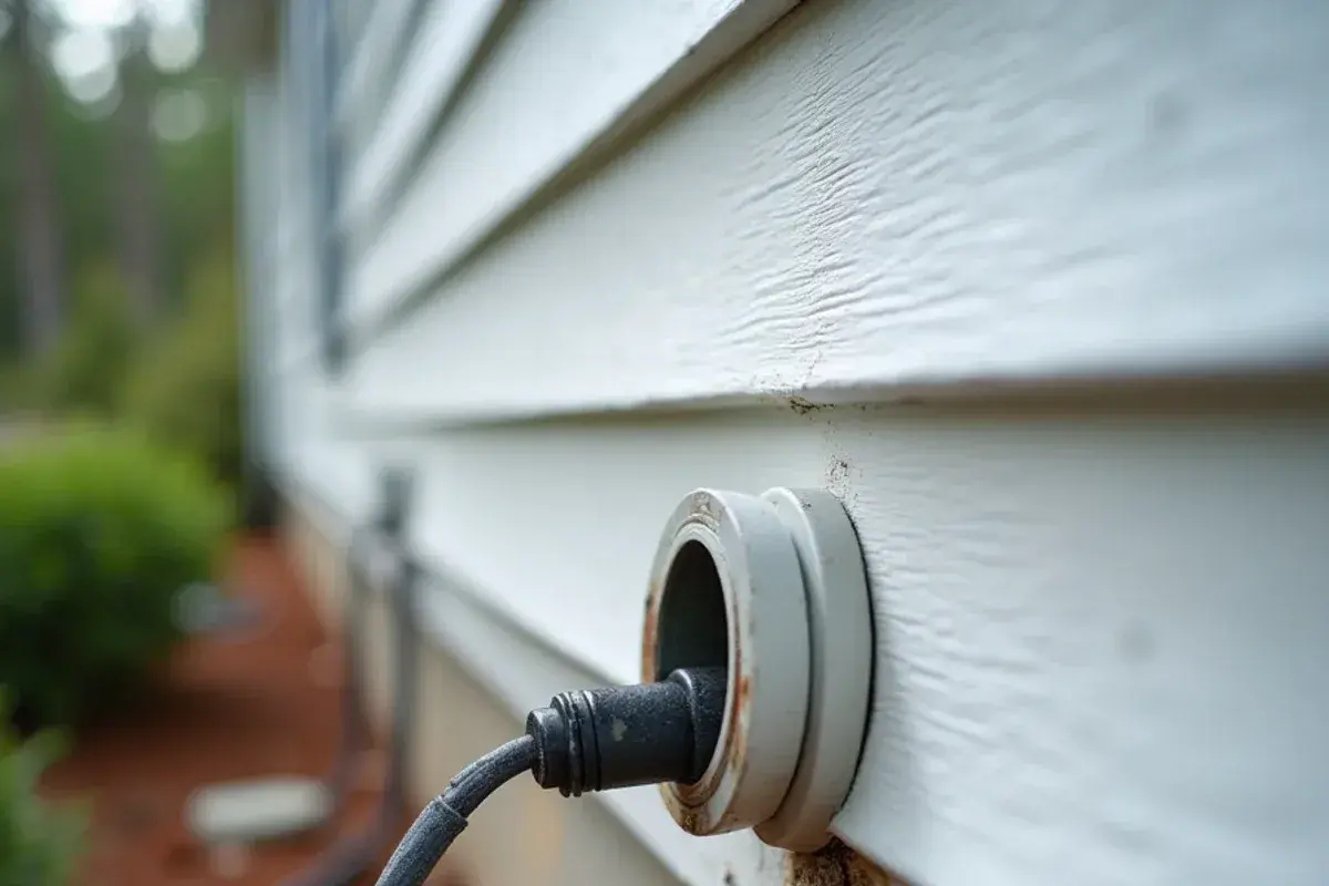 Sealed wall penetration where a ductless line set and drain line exit a home's exterior wall