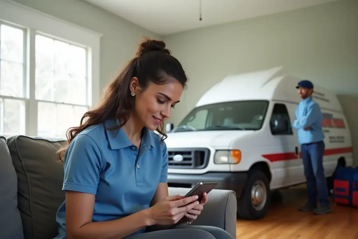 Homeowner filling out an online financing application on a phone at home in the Midlands