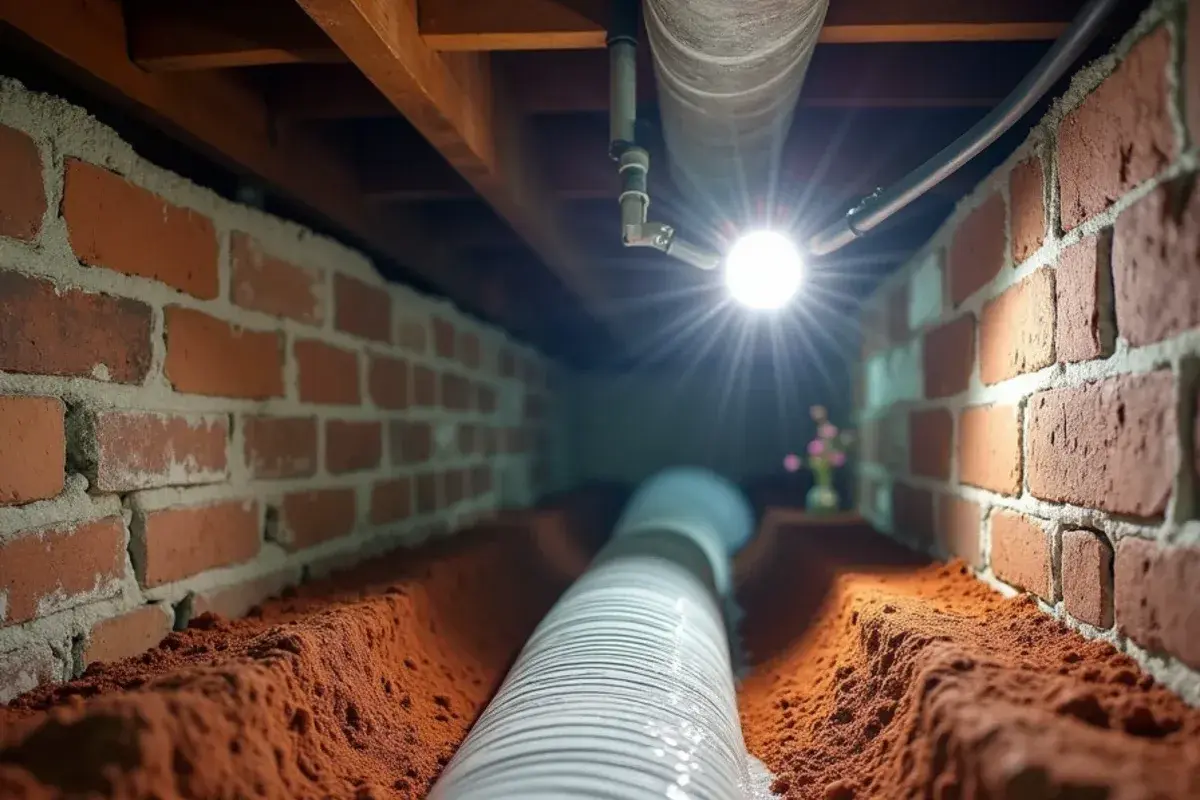 Sweating insulated flex duct in the crawlspace of a brick ranch near Lexington, SC