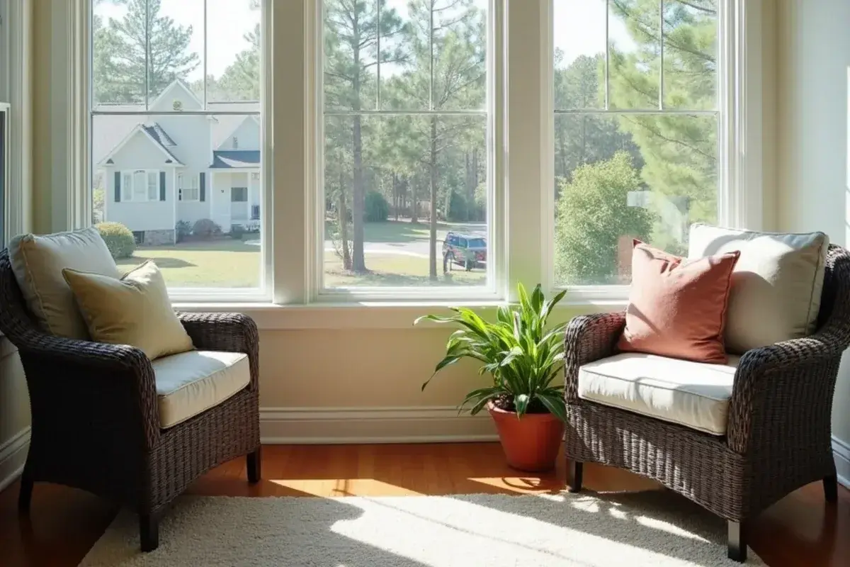 Ductless mini-split indoor unit mounted high on the wall of a bright sunroom in a Midlands home