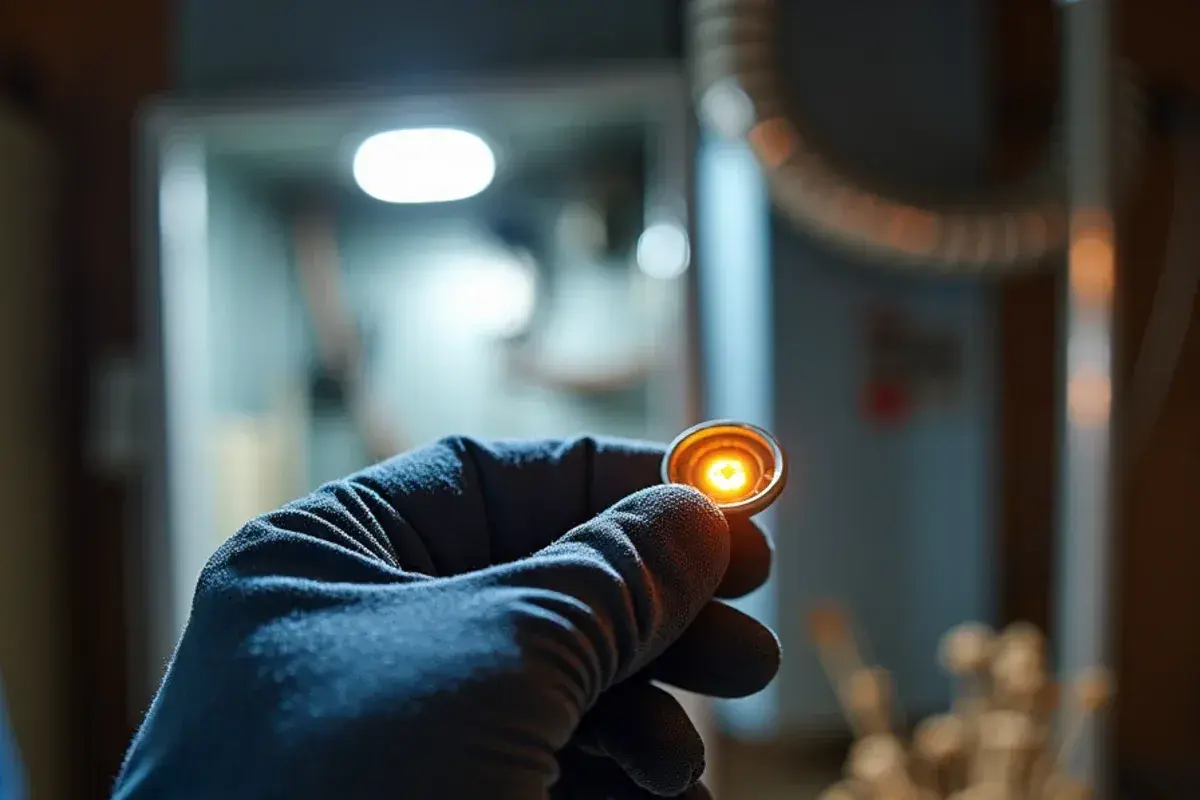 Cracked hot surface igniter removed from a gas furnace during a no-heat repair