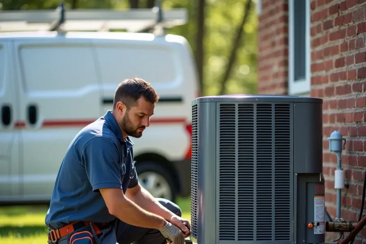 AC condenser bolted to an elevated stand on a low-lying lot in Cayce, SC