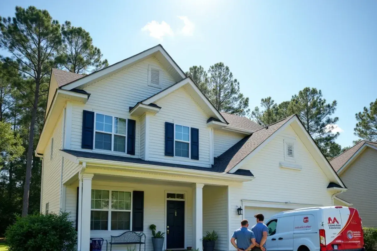 Two-story vinyl-sided subdivision home typical of newer Lexington County neighborhoods